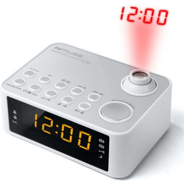 MUSE M-178 P klockradio Vit - Dubbelt larm - Tidsprojektion - MP3/MP4-kompatibel