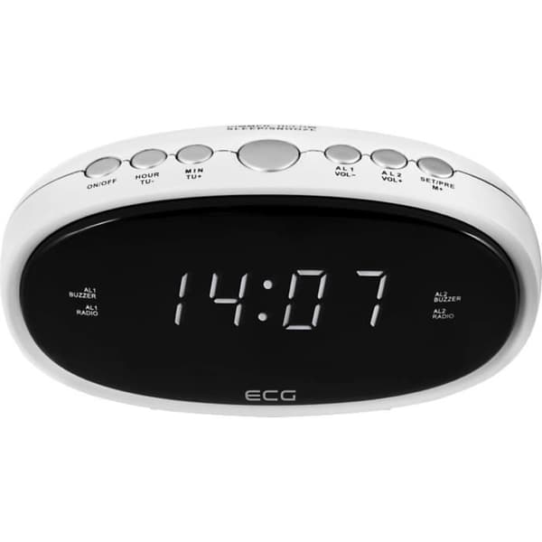 EKG RB 010 - Vit FM-klockradio -230V + batteri vid strömavbrott
