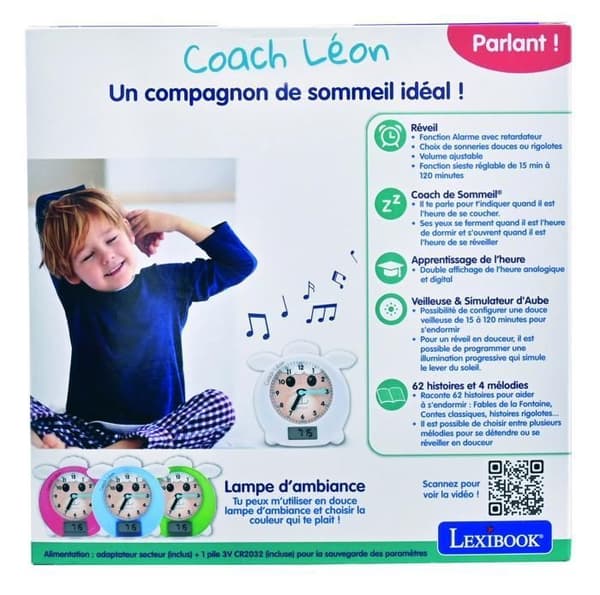 Educativ väckarklocka LEXIBOOK - Léon - Sömncoach - Berättare och flerfärgat ljus - Vit - Barn