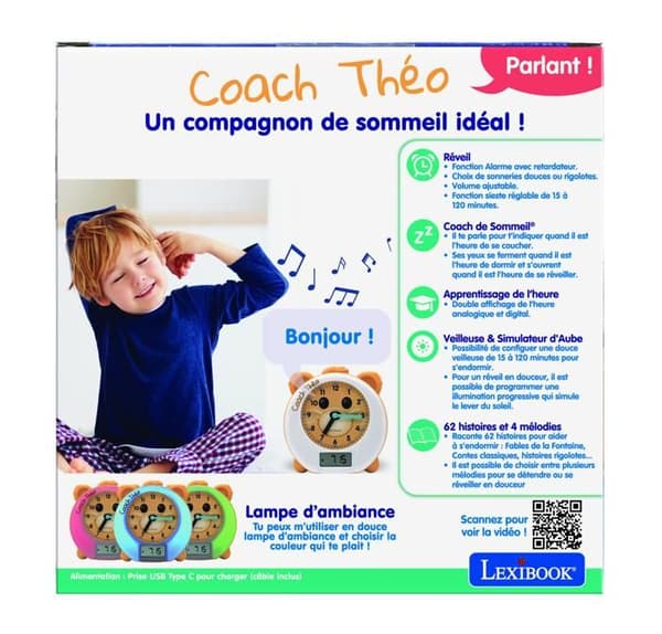 THEO min pedagogiska väckarklocka Sleep Coach med berättare och lampor (FR version)