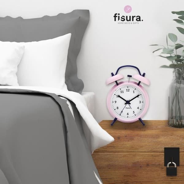 Analog väckarklocka - FISURA - Rosa - Metall och ABS - Tyst - LED nattlampa