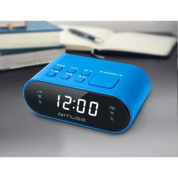 MUSE M-10 BL klockradio - 20 FM-stationer - Dubbelt larm - Vit LED - Blå