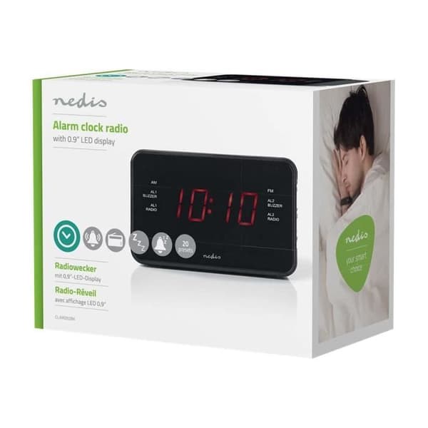 Svart klockradio - NEDIS - CLAR002BK - AM/FM - Dubbelt larm - 0,9 tums LED