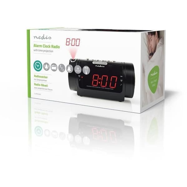 Nedis digital klockradio - LED-skärm - AM/FM-projektion - 2 larm - Svart