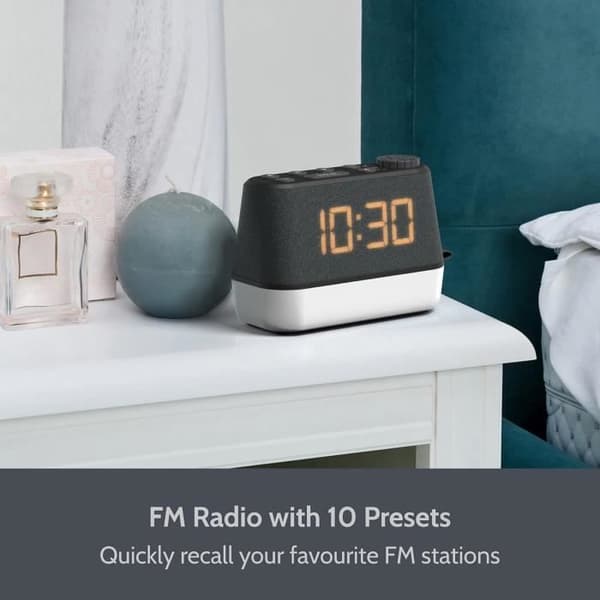 i-box Radio Väckarklocka med Nattlampa och USB-laddare, Avkopplande Ljud eller Vit Brus, Digital Morgonklocka Dubbel Alarm, Ljusväckarklocka