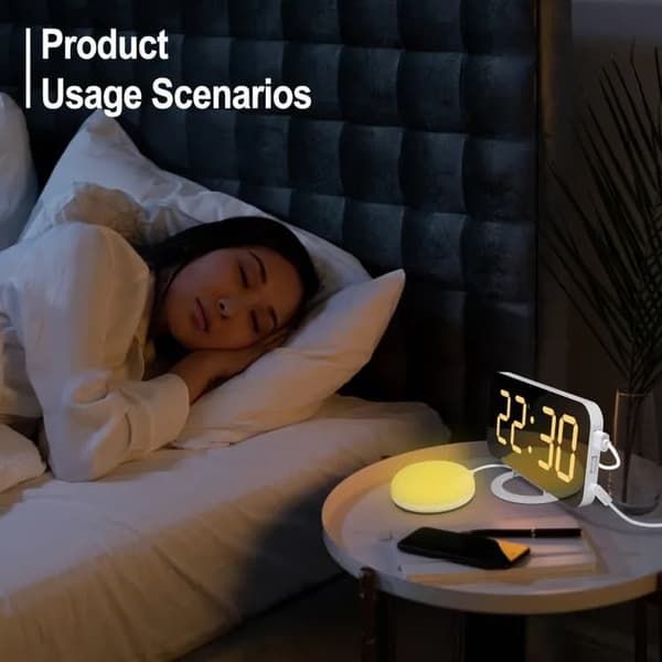 Väckarklocka med sängskakare - Digital LED-spegel väckarklocka för tungt sovande Digital klocka