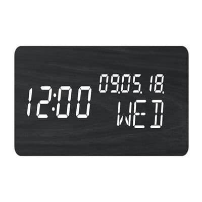 4-i-1 väckarklocka - EVOOM - TRÄ - Svart - Klocka, termometer, kalender