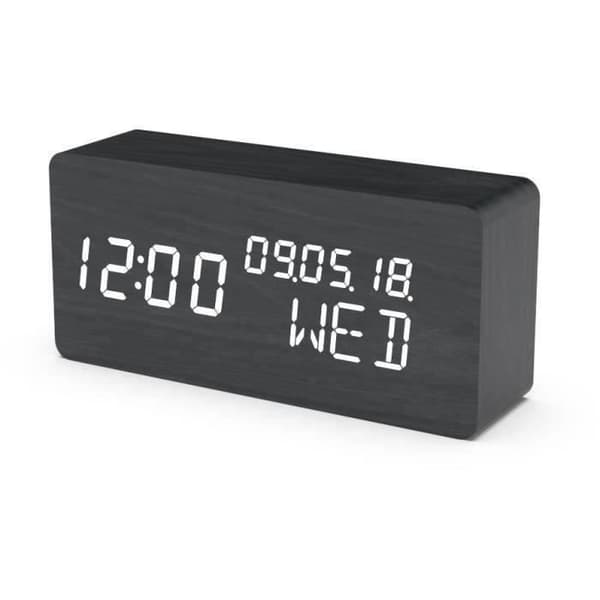 4-i-1 väckarklocka - EVOOM - TRÄ - Svart - Klocka, termometer, kalender