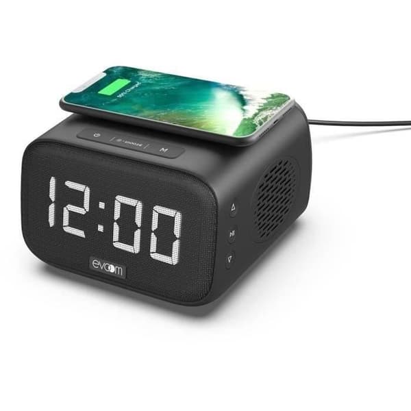 Högtalarladdare väckarklocka - EVOOM - EV304618 - Svart med trådlös laddning och integrerad högtalare