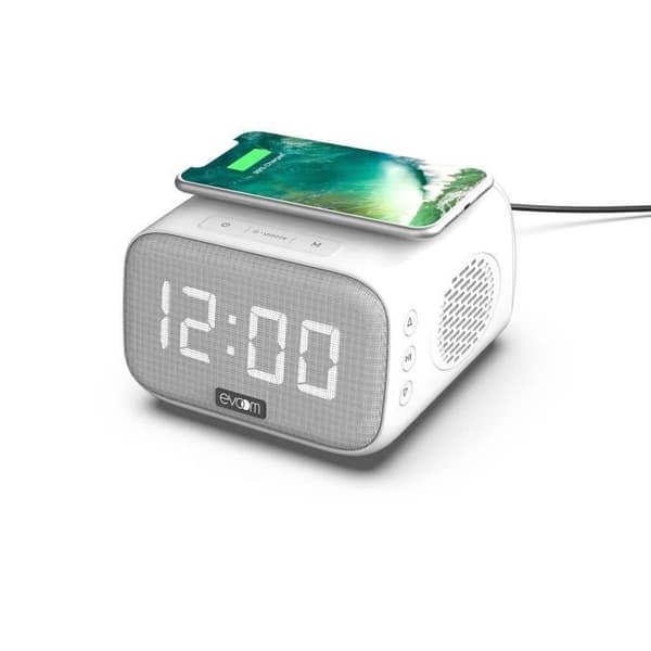 Väckarklocka Laddare Högtalare - EVOOM - EV304601 - Vit med Trådlös Laddare och Inbyggd Högtalare