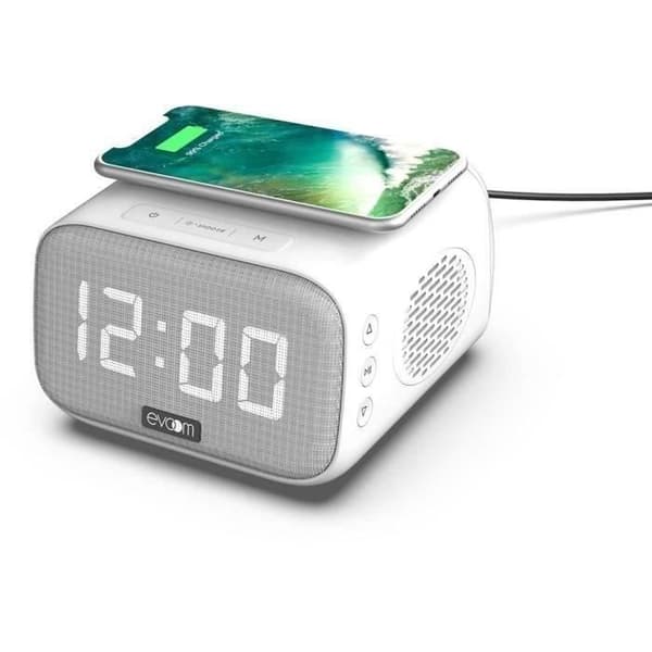 Väckarklocka Laddare Högtalare - EVOOM - EV304601 - Vit med Trådlös Laddare och Inbyggd Högtalare