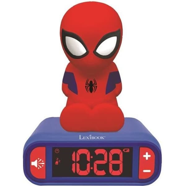 LEXIBOOK Digital Nattlampa Väckarklocka - Spiderman - 3D Ljus och Ljud - Röd och Blå - Barn