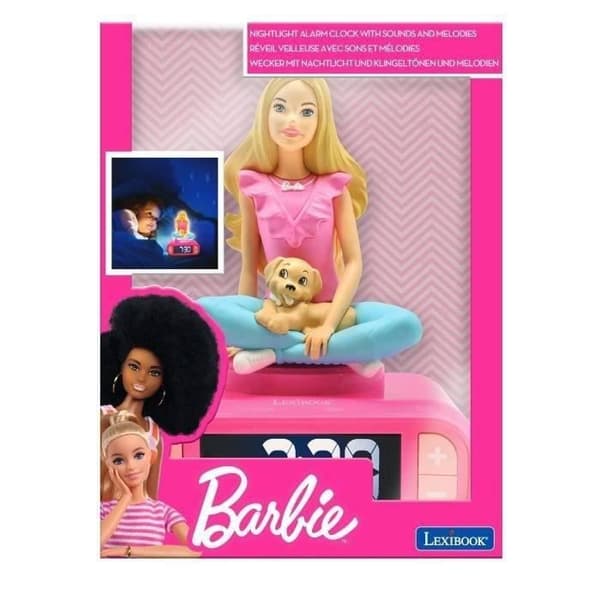 Digital väckarklocka med stark nattlampa. 3D-Barbie och ljudeffekter
