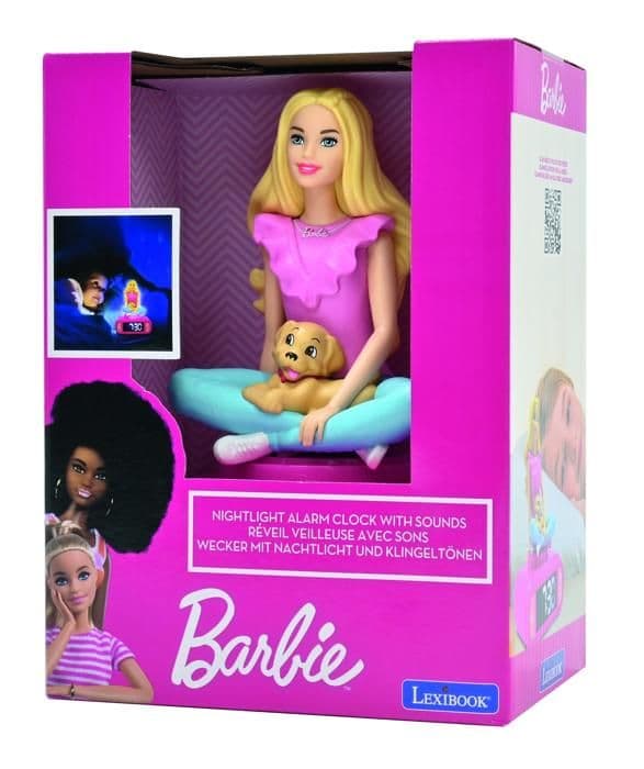 Digital väckarklocka med stark nattlampa. 3D-Barbie och ljudeffekter