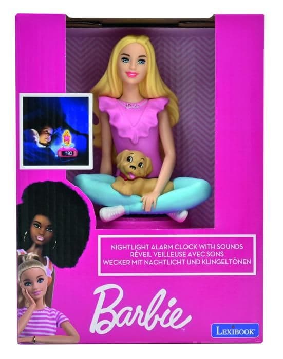 Digital väckarklocka med stark nattlampa. 3D-Barbie och ljudeffekter