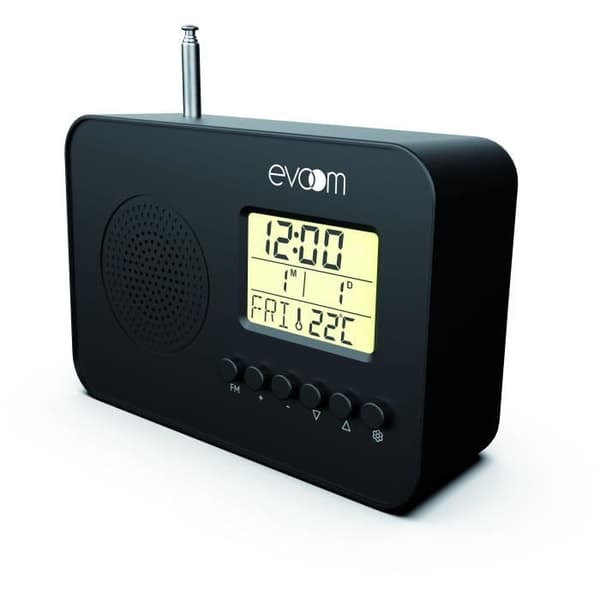 EVOOM LEKIO Smart vækkeurradio med dato, tid, temperatur og fugtighedsvisning - sort