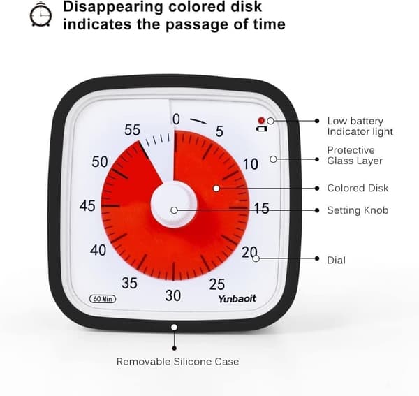OBOSOE Visuell Timer för Klassrum & Barn - 60 minuter,Justerbar Volym, 10x10 cm