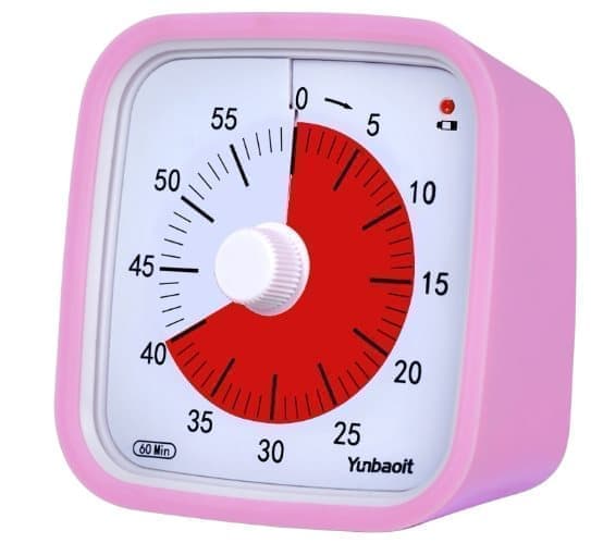 OBOSOE Visuel Timer til Klasseværelse og Børn - 60 minutter, Justerbar Lydstyrke, 10x10 cm Pink
