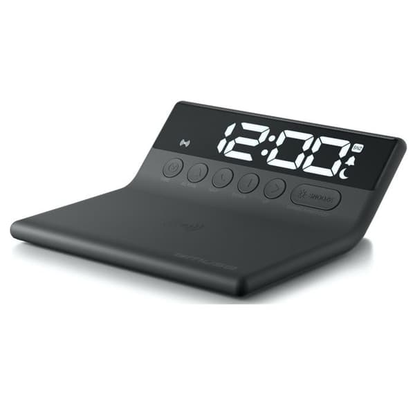 Muse M-168WI väckarklocka i svart, snooze- och slumringsfunktioner, 5W trådlös laddning, enkellarm med ton och justerbar vit LED-panel