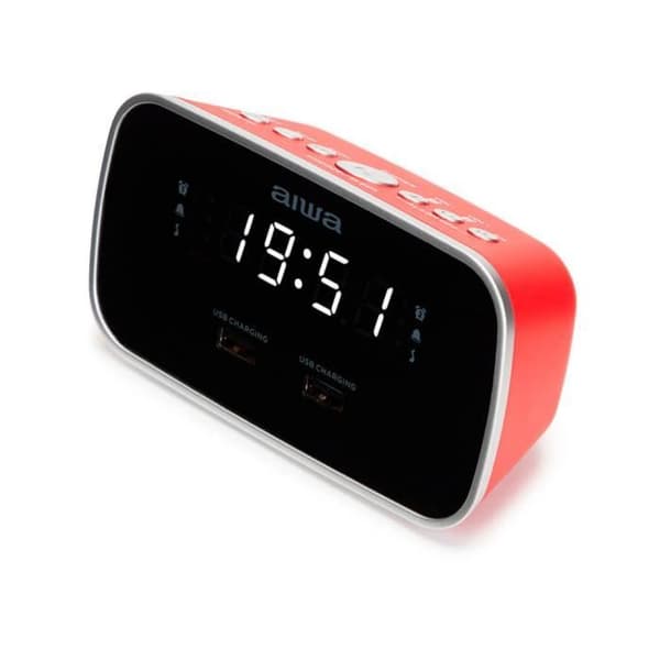 Aiwa CRU-19RD Röd LED-klockradio med USB-laddning och gradvis larm