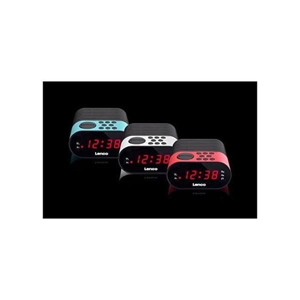 Lenco CR-07 väckarklockaradio med FM-tuner och LED-skärm, 2 väckningstider, dubbla larm, snoozefunktion blå/vit/rosa svart/vit