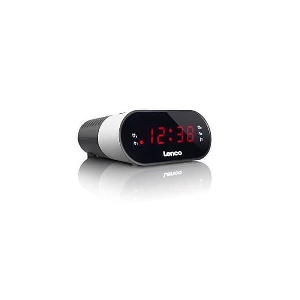 Lenco CR-07 väckarklockaradio med FM-tuner och LED-skärm, 2 väckningstider, dubbla larm, snoozefunktion blå/vit/rosa svart/vit