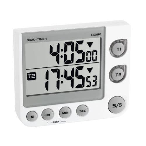 TFA DOSTMANN - 38.2025 - Dubbel LED-skärm - Väckarklocka - Radio - Vit