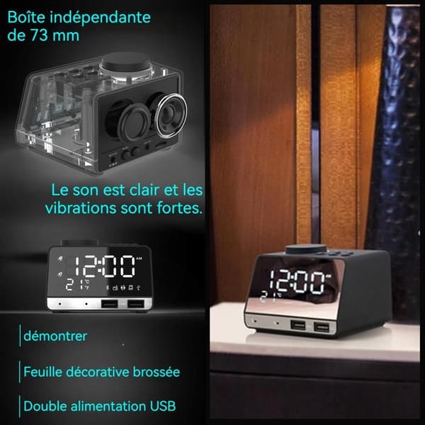 Multifunktionell digital väckarklocka AUX/TF/USB/FM bluetooth med brusreducerande mikrofon högtalare klockradio unisexpresenter