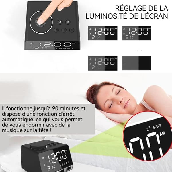 Multifunktionell digital väckarklocka AUX/TF/USB/FM bluetooth med brusreducerande mikrofon högtalare klockradio unisexpresenter