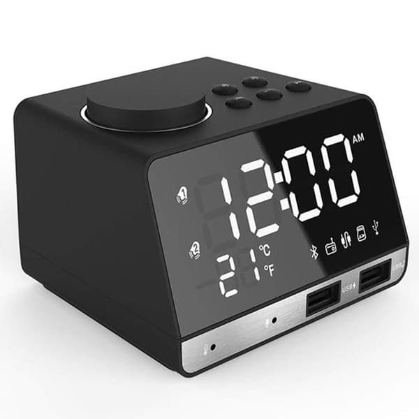 Multifunktionell digital väckarklocka AUX/TF/USB/FM bluetooth med brusreducerande mikrofon högtalare klockradio unisexpresenter