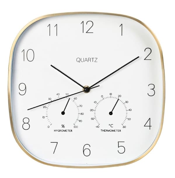 Väggklocka i guld med termometer, modern, 28,5 cm