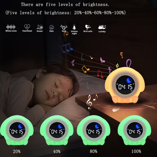 Bomclap Digital väckarklocka för barn med LED nattlampa, snooze, 7 färger, uppladdningsbar