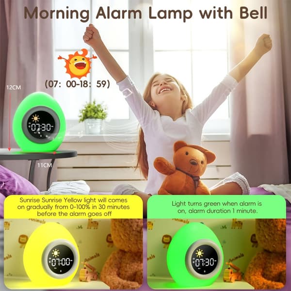 Bomclap Digital väckarklocka för barn med LED nattlampa, snooze, 7 färger, uppladdningsbar