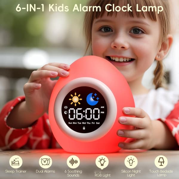 Bomclap Digital väckarklocka för barn med LED nattlampa, snooze, 7 färger, uppladdningsbar