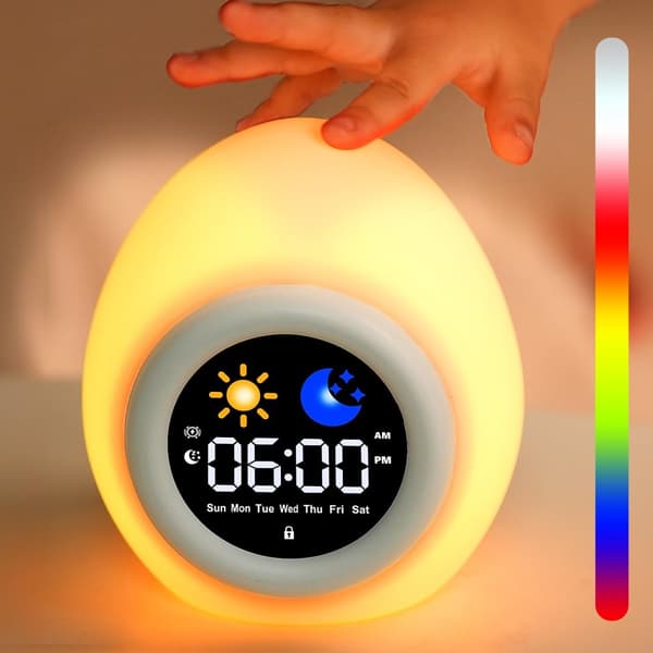 Bomclap Digital väckarklocka för barn med LED nattlampa, snooze, 7 färger, uppladdningsbar