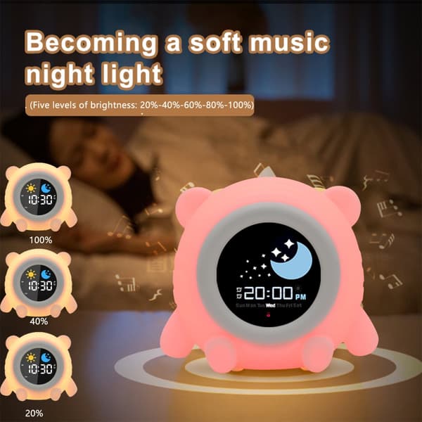 Bomclap Digital väckarklocka för barn med LED nattlampa, snooze, 7 färger, uppladdningsbar