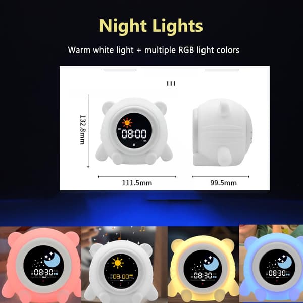 Bomclap Digital väckarklocka för barn med LED nattlampa, snooze, 7 färger, uppladdningsbar