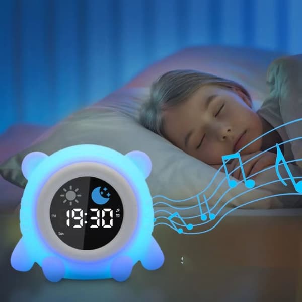 Bomclap Digital väckarklocka för barn med LED nattlampa, snooze, 7 färger, uppladdningsbar