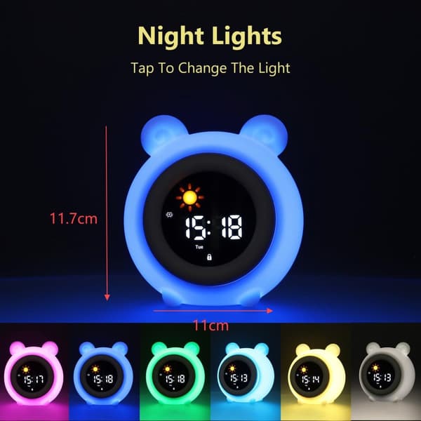 Bomclap Digital väckarklocka för barn med LED nattlampa, snooze, 7 färger, uppladdningsbar