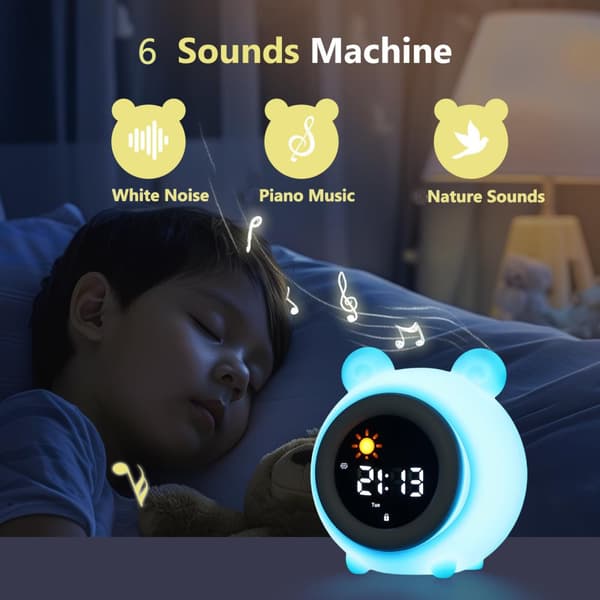 Bomclap Digital väckarklocka för barn med LED nattlampa, snooze, 7 färger, uppladdningsbar