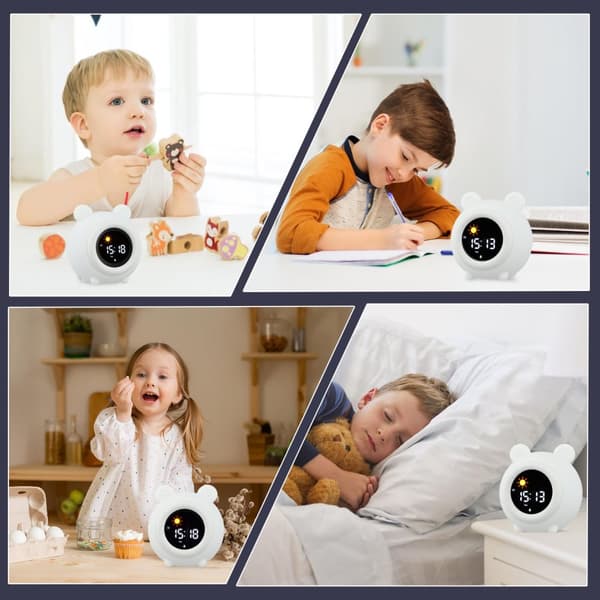 Bomclap Digital väckarklocka för barn med LED nattlampa, snooze, 7 färger, uppladdningsbar