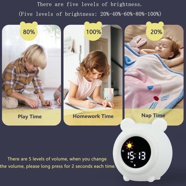 Bomclap Digital väckarklocka för barn med LED nattlampa, snooze, 7 färger, uppladdningsbar