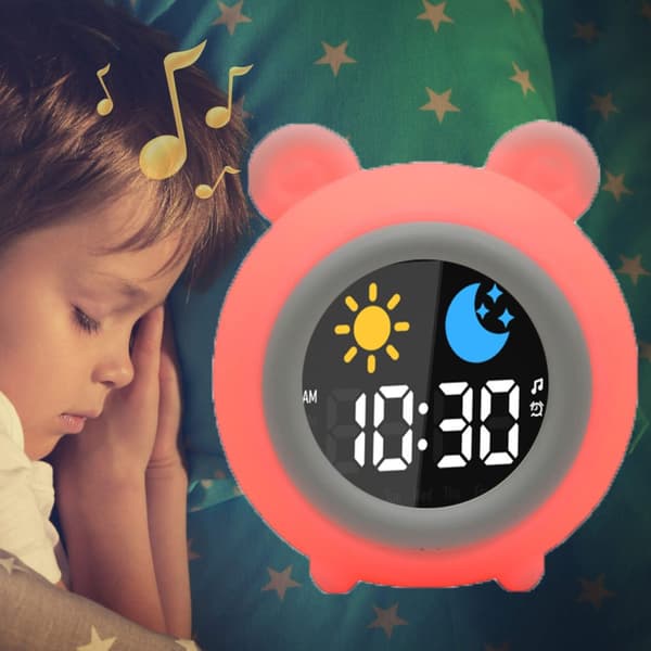 Bomclap Digital väckarklocka för barn med LED nattlampa, snooze, 7 färger, uppladdningsbar