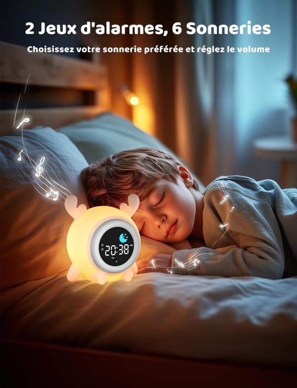 Bomclap Digital väckarklocka för barn med LED nattlampa, snooze, 7 färger, uppladdningsbar