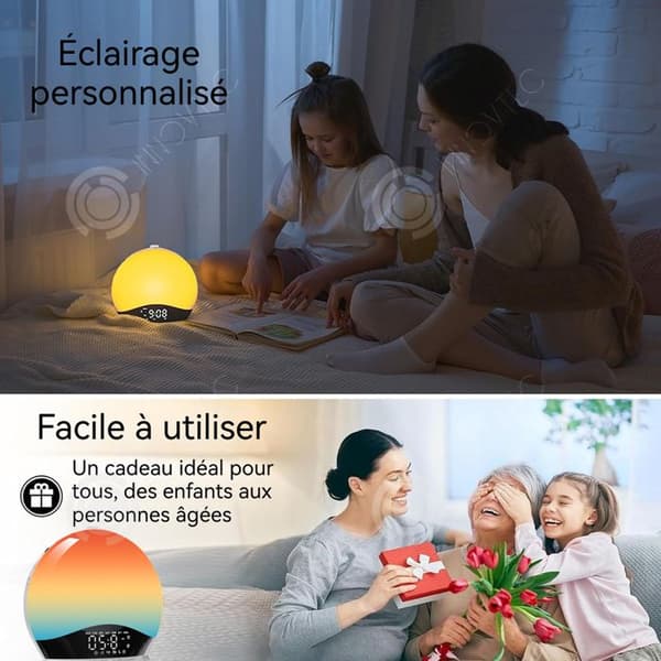 INN Simuleringsväckarklocka 12w ljusväckare med två alarm, naturliga ljud, simulering av soluppgång och solnedgång i rummet
