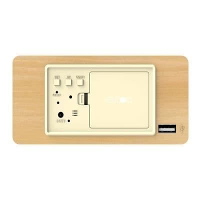 1-in-1 herätyskello - EVOOM - WOOD-malli - kello, lämpömittari, kalenteri - luonnonvärinen - digitaalinen radio
