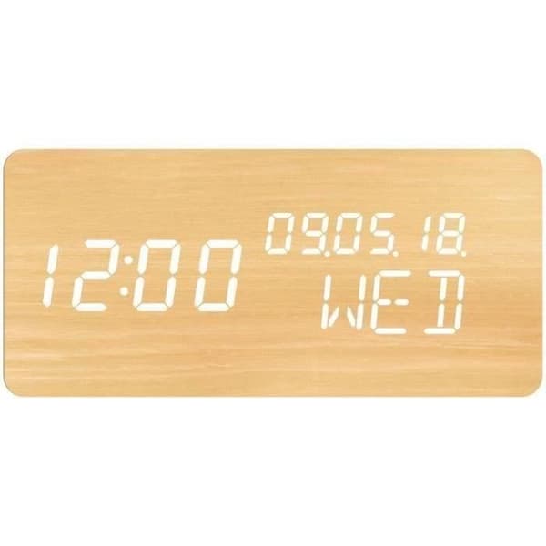 1-in-1 herätyskello - EVOOM - WOOD-malli - kello, lämpömittari, kalenteri - luonnonvärinen - digitaalinen radio
