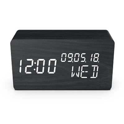 4 i 1 vækkeur - EVOOM - TRÆ - Sort - Ur, termometer, kalender