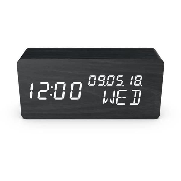 4 i 1 vækkeur - EVOOM - TRÆ - Sort - Ur, termometer, kalender