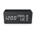 Miniatyrbillede 2 af 4: 4 i 1 vækkeur - EVOOM - TRÆ - Sort - Ur, termometer, kalender
